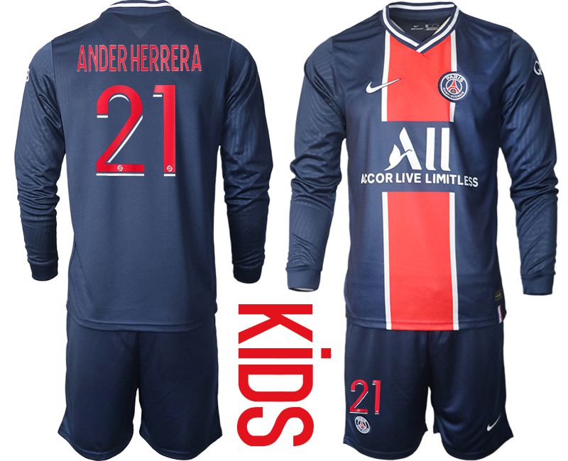 Youth 2020-2021 club Paris St German home long sleeve #21 blue Soccer Jerseys